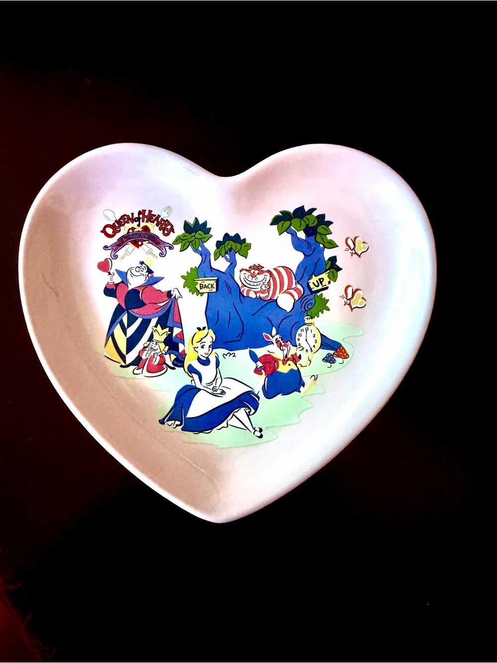 Vintage Heart-Shaped Alice in Wonderland Ceramic Dish - Pink - Tokyo Disneyland